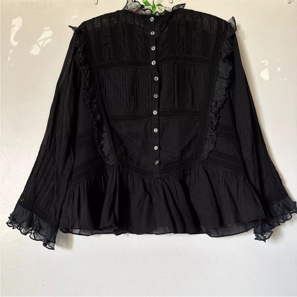 Dôen Black 100% Cotton Back Buttoned Blouse Top Size MEDIUM - Picture 2 of 8